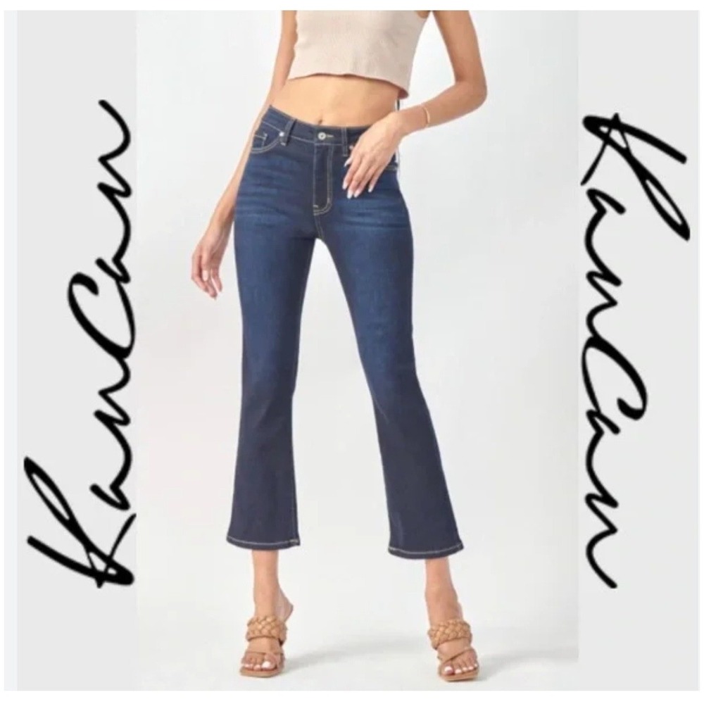 KanCan Jeans Women KC7086SD High Rise Dark Wash Kick Flare Cropped 5 26 Y2K